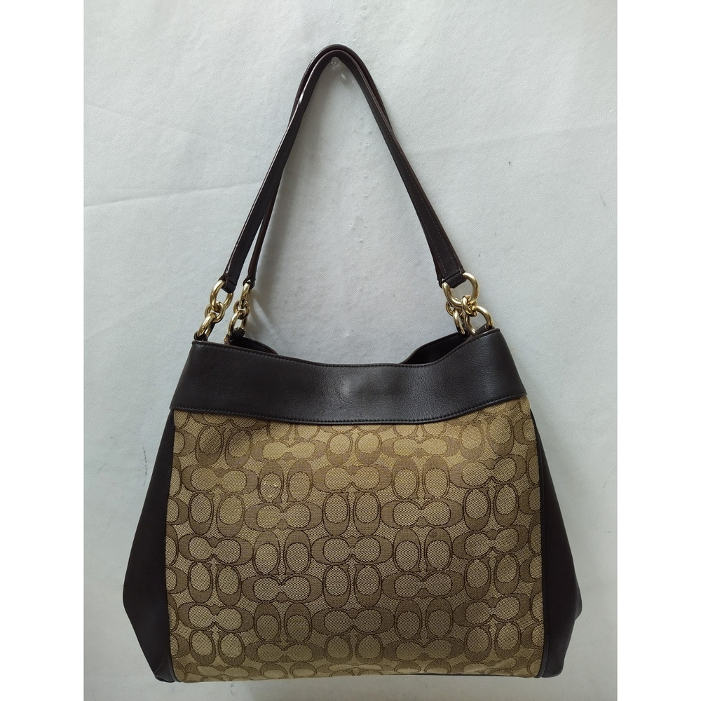 Coach Lexy Signature Khaki Brown Canvas 3 Compartments Shoulder Bag - Picture 2 of 16